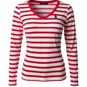 Ralph Lauren Sport Striped V-Neck Long Sleeve T-shirt Top Size Small